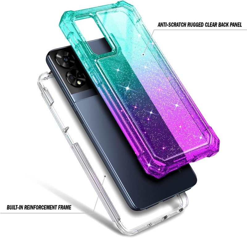 WDHD Compatible with TCL 50 XE 5G & TCL 50 XE NXTPAPER 5G Phone Case Glitter Aqua/Purple | Full-Body Protective Shockproof Rugged Bumper Cover with Screen Protector, Raised Corners Drop Protection - Image 3